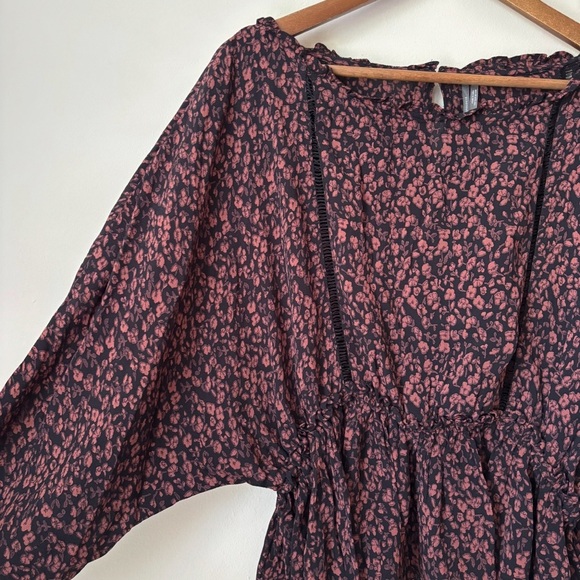Anthropologie Nichola Peplum Blouse Medium Peasant Black Brown Floral - Picture 5 of 12